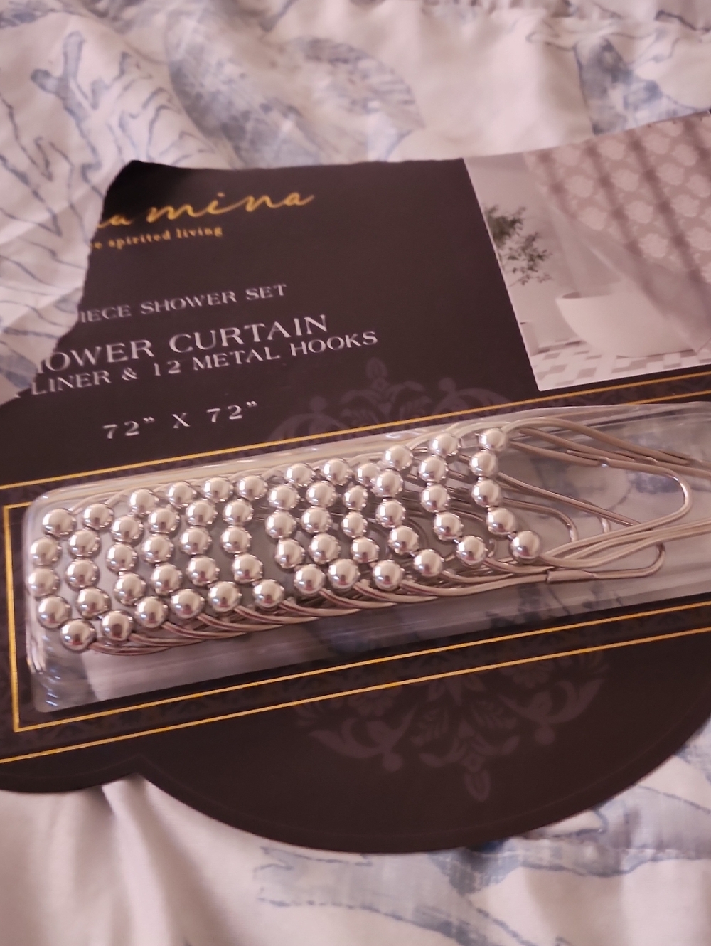 Shower Curtain Hooks Set with Silver Beaded Detail